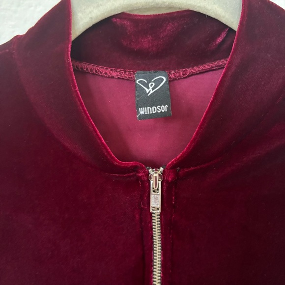 Burgundy Velvet Velour Bomber Jacket Size M - Picture 5 of 8